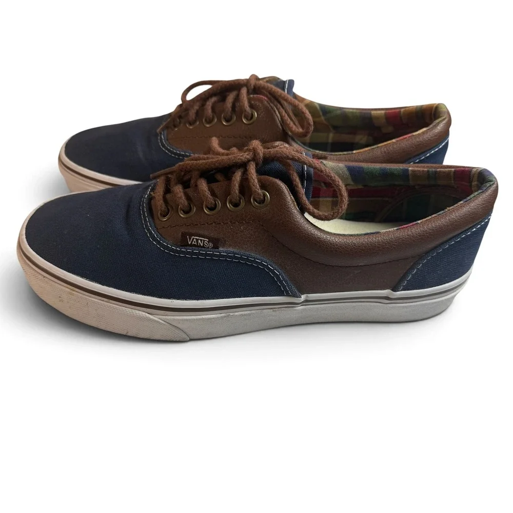 Vans Era 59 Navy Blue Brown Plaid Mens 8 Low Top Skate Shoes TB4R